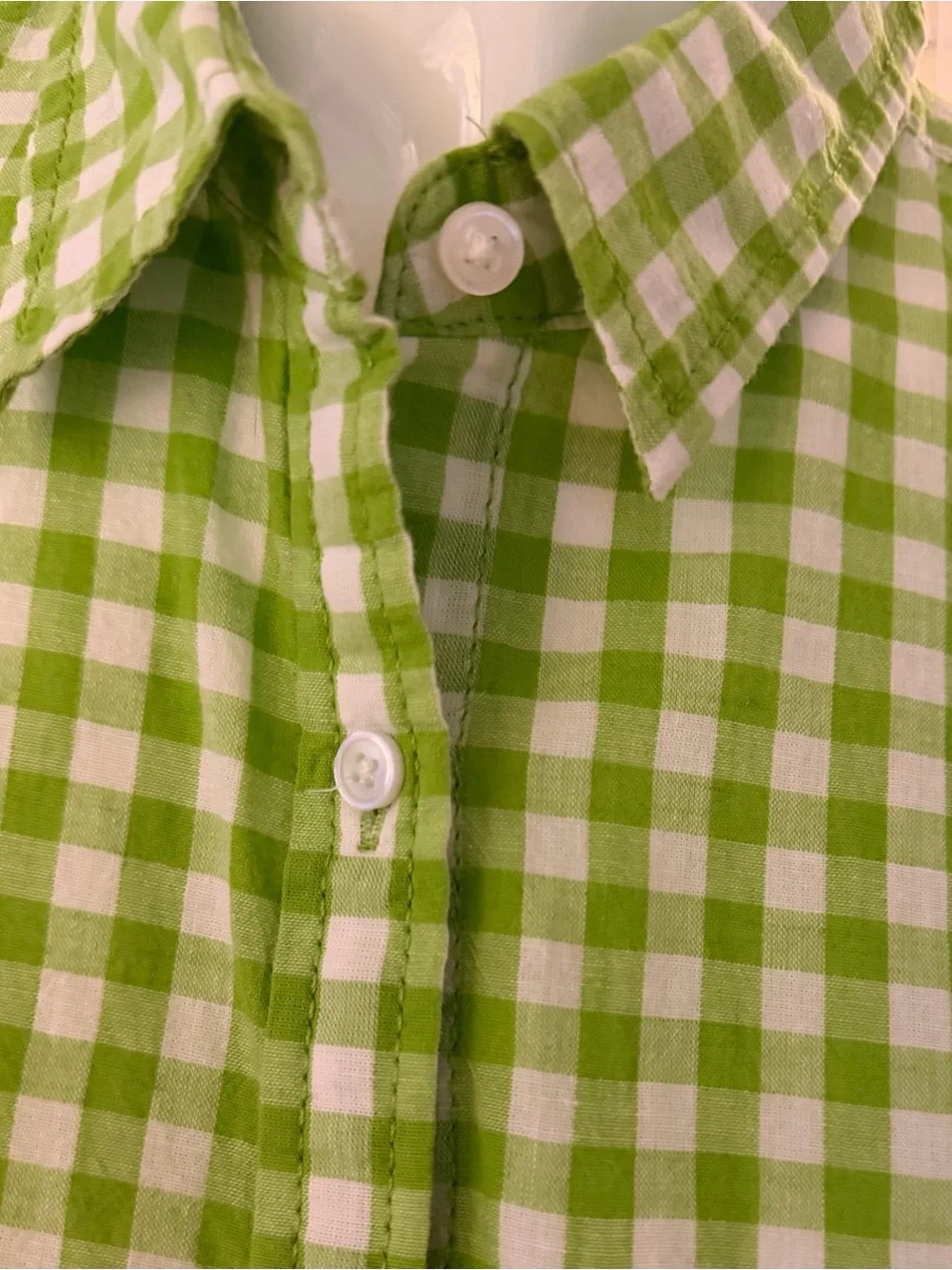 Kelly green gingham 30% linen blouse XL Lands End - Picture 4 of 4